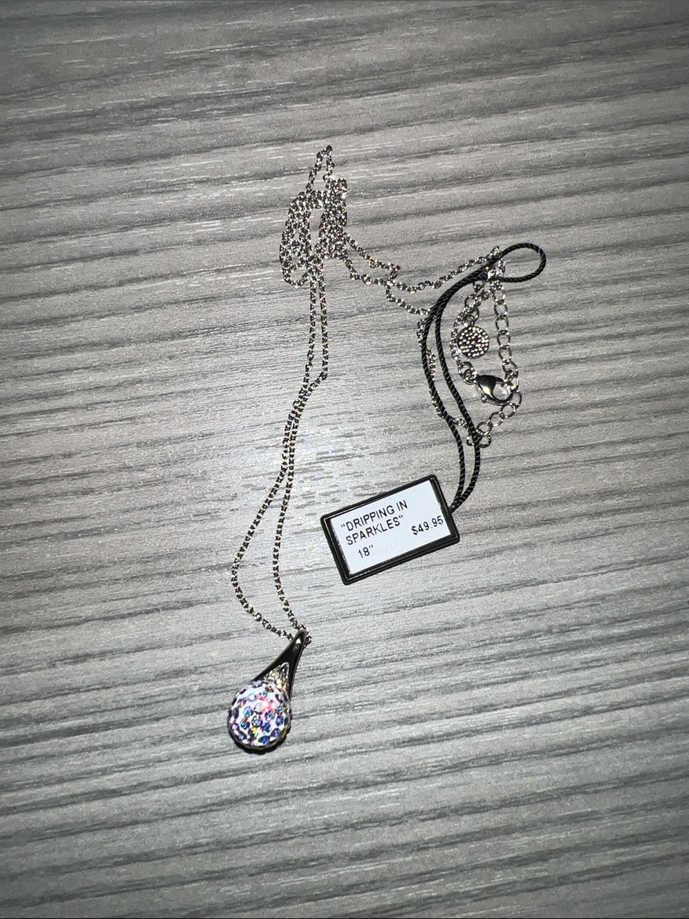 Dripping in Sparkles Silver Teardrop Crystal Pendant Necklace - Clear Iridescent